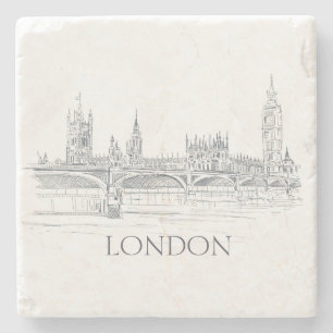 Dessous-de-verre En Pierre London Bridge Big Ben et Skyline Ink Drawing
