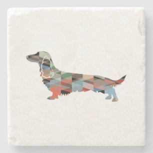 Dessous-de-verre En Pierre Longue Haine Dachshund Geo Silhouette Plaid