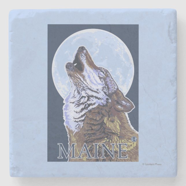 Dessous-de-verre En Pierre Loup de MaineHowling (Devant)