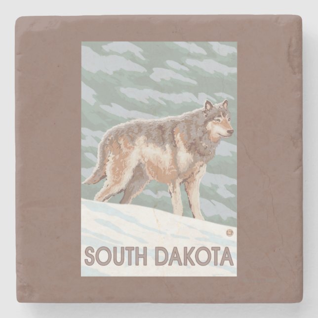Dessous-de-verre En Pierre Loup gris StandingSouth Dakota (Devant)