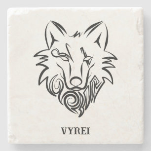 Dessous-de-verre En Pierre Loup tribal noir et blanc
