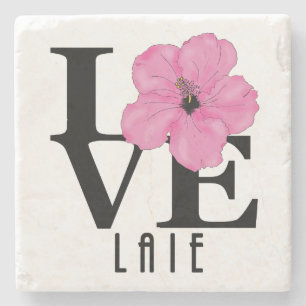 Dessous-de-verre En Pierre LOVE Laie Hawaii Hibiscus rose