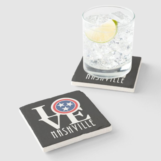 Dessous-de-verre En Pierre LOVE Nashville Stone Dessous de verre Texte blanc (Côté)