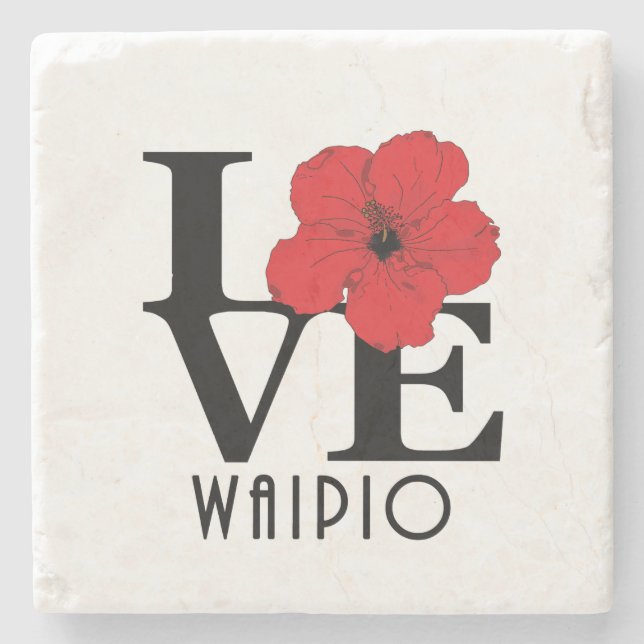 Dessous-de-verre En Pierre LOVE Waipio Hawaii Red Hibiscus (Devant)