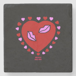 Dessous-de-verre En Pierre Lovely Heart Kisses Marble Dessous de verre en pie