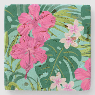 Dessous-de-verre En Pierre Luna Hibiscus Garden Hawaiian - Rose et Turq