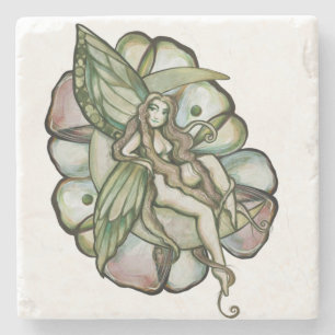 Dessous-de-verre En Pierre Lune verte Fleur Lune Lune Fée Fille Enfants