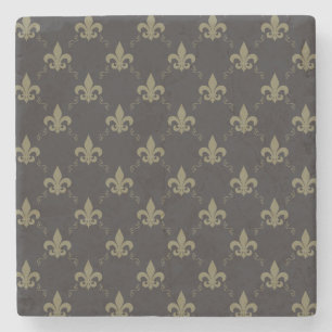 Dessous-de-verre En Pierre Luxueux Black Gold Fleur De Lis Motif