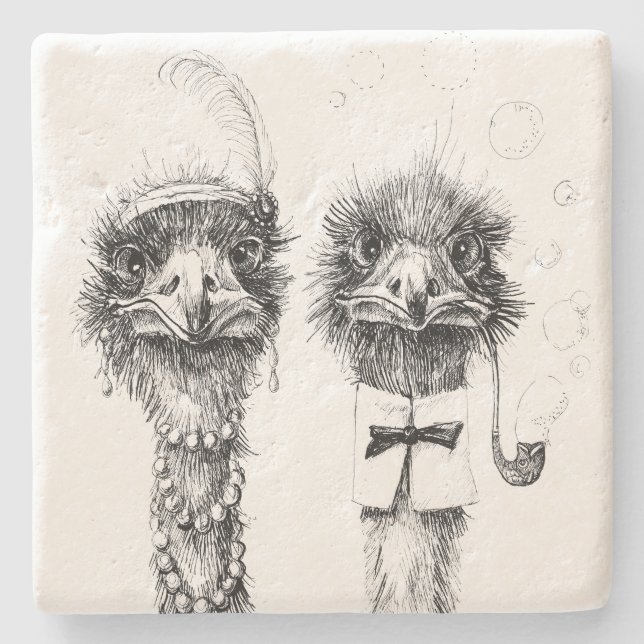 Dessous-de-verre En Pierre M. et Mme Ostrich Fancy couple mariage (Devant)