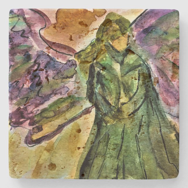 Dessous-de-verre En Pierre Ma tuile Travertine Angel Guardian (Devant)