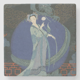 Dessous-de-verre En Pierre Madame avec un dragon (litho de couleur)