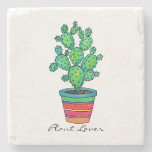 Dessous-de-verre En Pierre Magnifique Cactus Aquarelle En Beau Pot