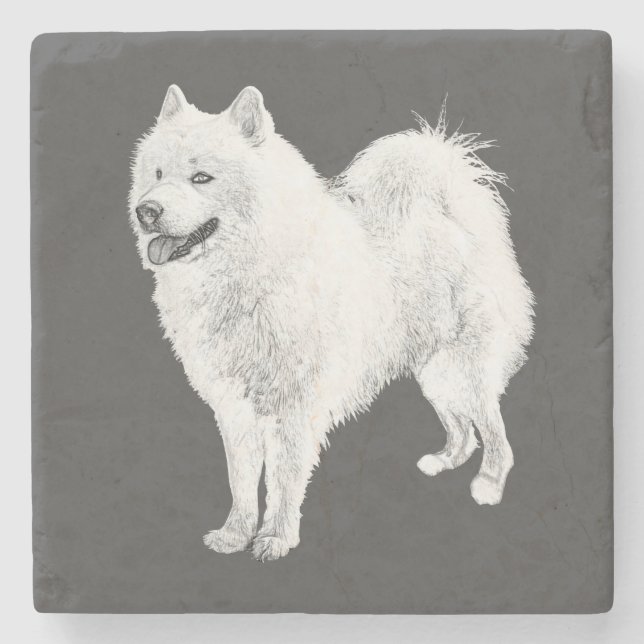 Dessous-de-verre En Pierre Magnifique crayon dessiné Samoyed Chien Dessous de (Devant)