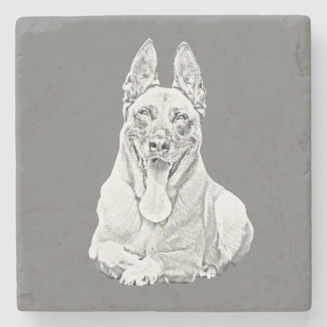 Dessous-de-verre En Pierre Magnifique crayon Malinois belge Dessous de verre  (Devant)