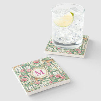Dessous-de-verre En Pierre Mahjong Chinoiserie Floral Monogram Personalized