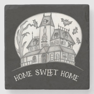 Dessous-de-verre En Pierre Maison hantée et chauves-souris Halloween