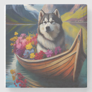 Dessous-de-verre En Pierre Malamute d'Alaska sur une pagaie : une aventure pi