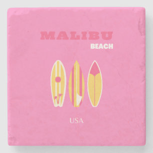 Dessous-de-verre En Pierre Malibu, Malibu Beach, Californie, Preppy, rose