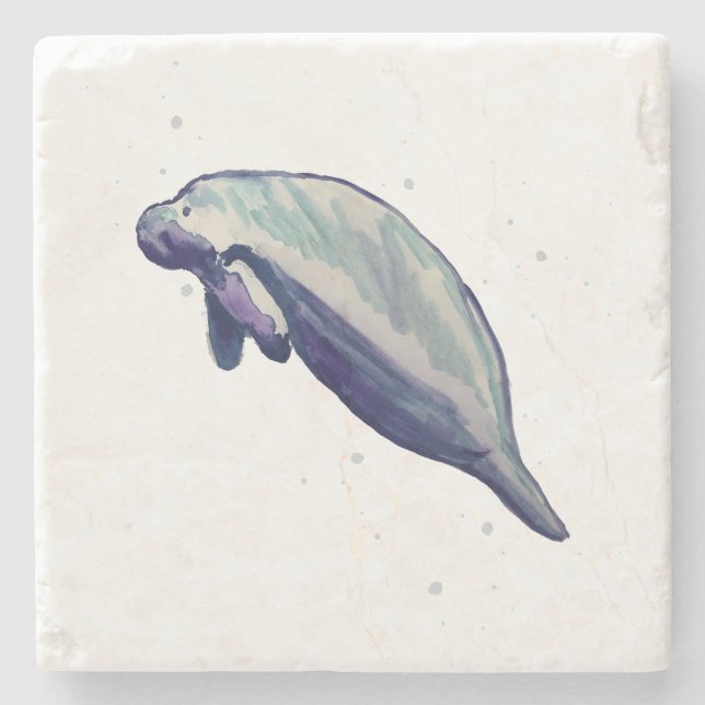 Dessous-de-verre En Pierre Manatee Peinture Florida Springs Animaux (Devant)