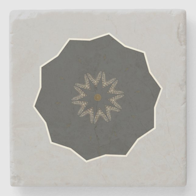 Dessous-de-verre En Pierre Mandala Kaleidoscope noir sur gris (Devant)