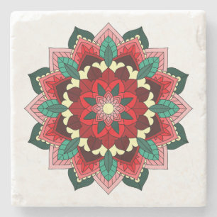 Dessous-de-verre En Pierre Mandala Motif 2002 en Dessous de verre rouge en pi