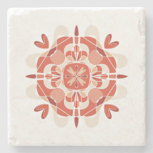 Dessous-de-verre En Pierre Mandala rouge charmant abstrait sur fond blanc