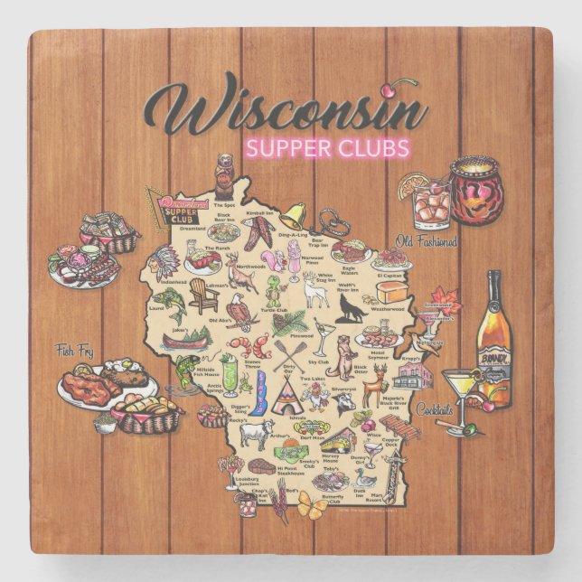 Dessous-de-verre En Pierre Marble Coaster - Wisconsin Supper Club Map (Devant)
