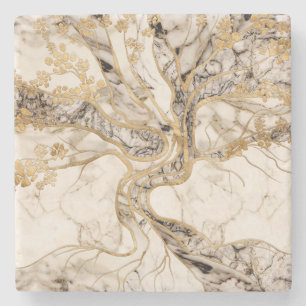 Dessous-de-verre En Pierre Marbre blanc Arbre de vie Abstrait