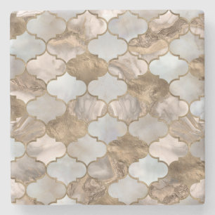 Dessous-de-verre En Pierre Marbre blanc de treillis marocain et or