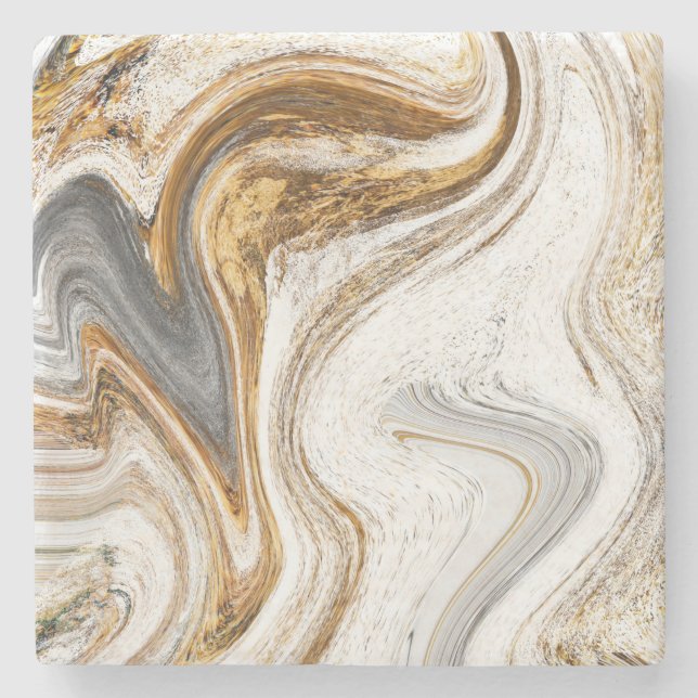Dessous-de-verre En Pierre Marbre Blanc Et Or Moderne (Devant)