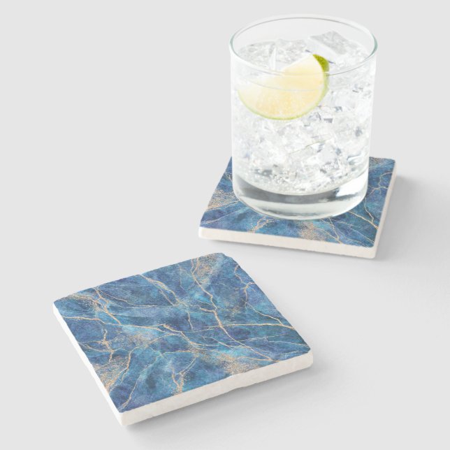 Dessous-de-verre En Pierre Marbre bleu or assez (Côté)