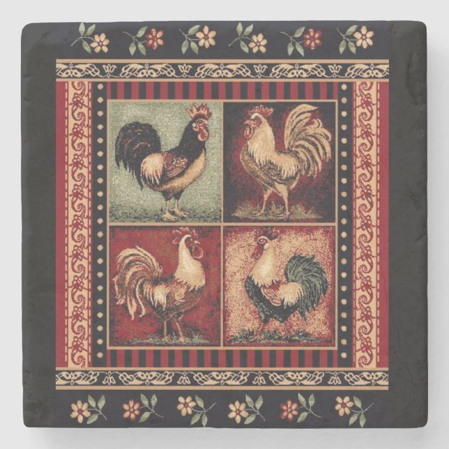 Dessous-de-verre En Pierre marbre de coq kitch (Devant)