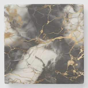 Dessous-de-verre En Pierre Marbre de luxe blanc, or et noir élégant