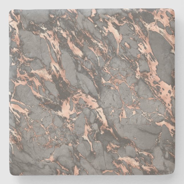 Dessous-de-verre En Pierre Marbre rose gris or design moderne (Devant)