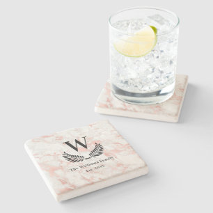 Dessous-de-verre En Pierre Marbre rose or rose famille monogramme classique