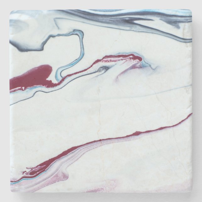 Dessous-de-verre En Pierre Marbre rouge, blanc et bleu élégant (Devant)