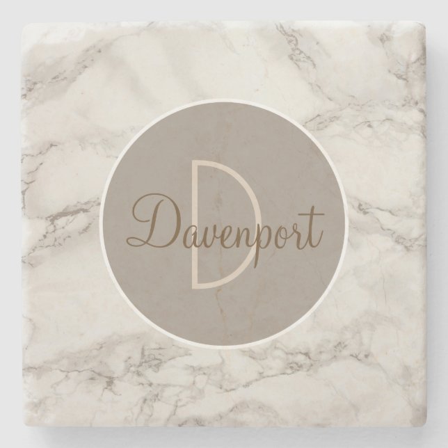 Dessous-de-verre En Pierre Marbre Tan Monogramme moderne (Devant)