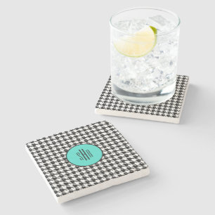 Dessous-de-verre En Pierre Marbre Turquoise à carreaux Houndstooth Monogramme