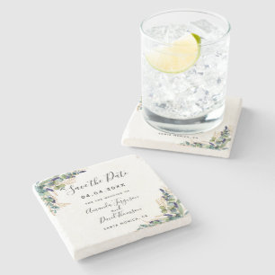Dessous-de-verre En Pierre Mariage de verdure d'eucalyptus Enregistrer la dat