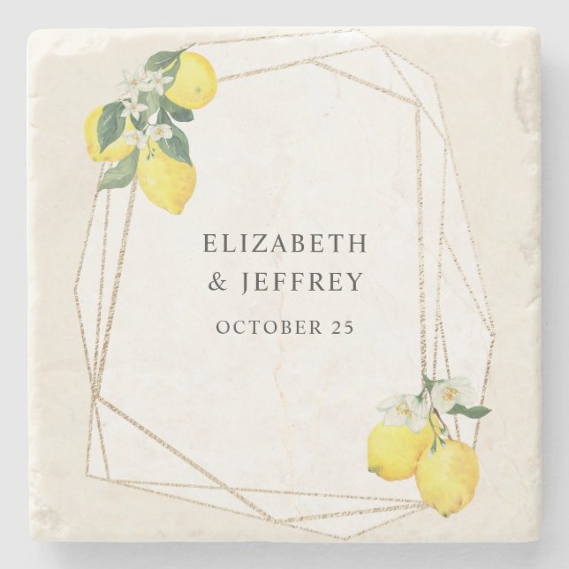 Dessous-de-verre En Pierre Mariage d'été Rustique Citrus Boho (Devant)