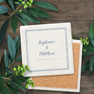 Dessous-de-verre En Pierre Mariage Élégant Mariée & Marié Personnalisé Bleu &