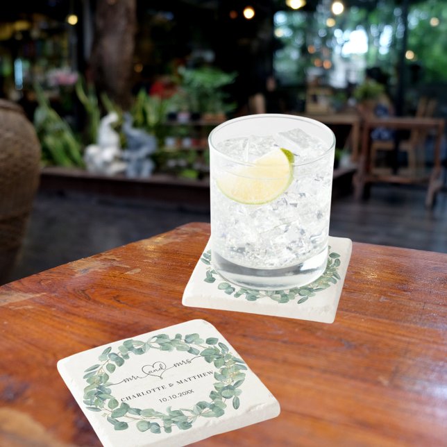 Dessous-de-verre En Pierre Mariage eucalyptus couronne m. mrs enregistrer la  (Créateur téléchargé)