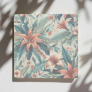 Dessous-de-verre En Pierre Mariage Feuille de palme tropicale exotique Floral