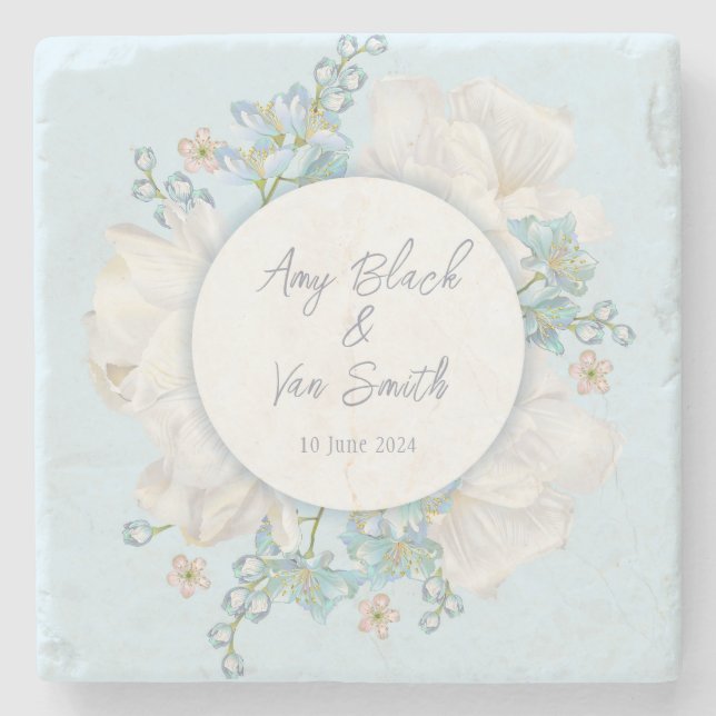 Dessous-de-verre En Pierre Mariage floral bleu Tulip (Devant)