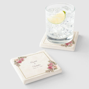 Dessous-de-verre En Pierre Mariage mariée et chambre Elégante aquarelle Flora