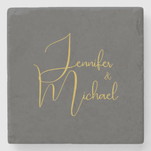 Dessous-de-verre En Pierre Mariage Moderne Minimaliste Plain Calligraphie Nom