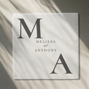 Dessous-de-verre En Pierre Mariage Monogramme minimaliste moderne