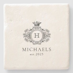 Dessous-de-verre En Pierre Mariage Monogramme Vintage Royal Crest