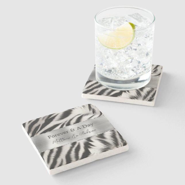 Dessous-de-verre En Pierre Mariage noir blanc Zebra (Côté)