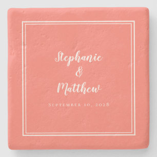 Dessous-de-verre En Pierre Mariage personnalisé Coral blanc minimaliste desig